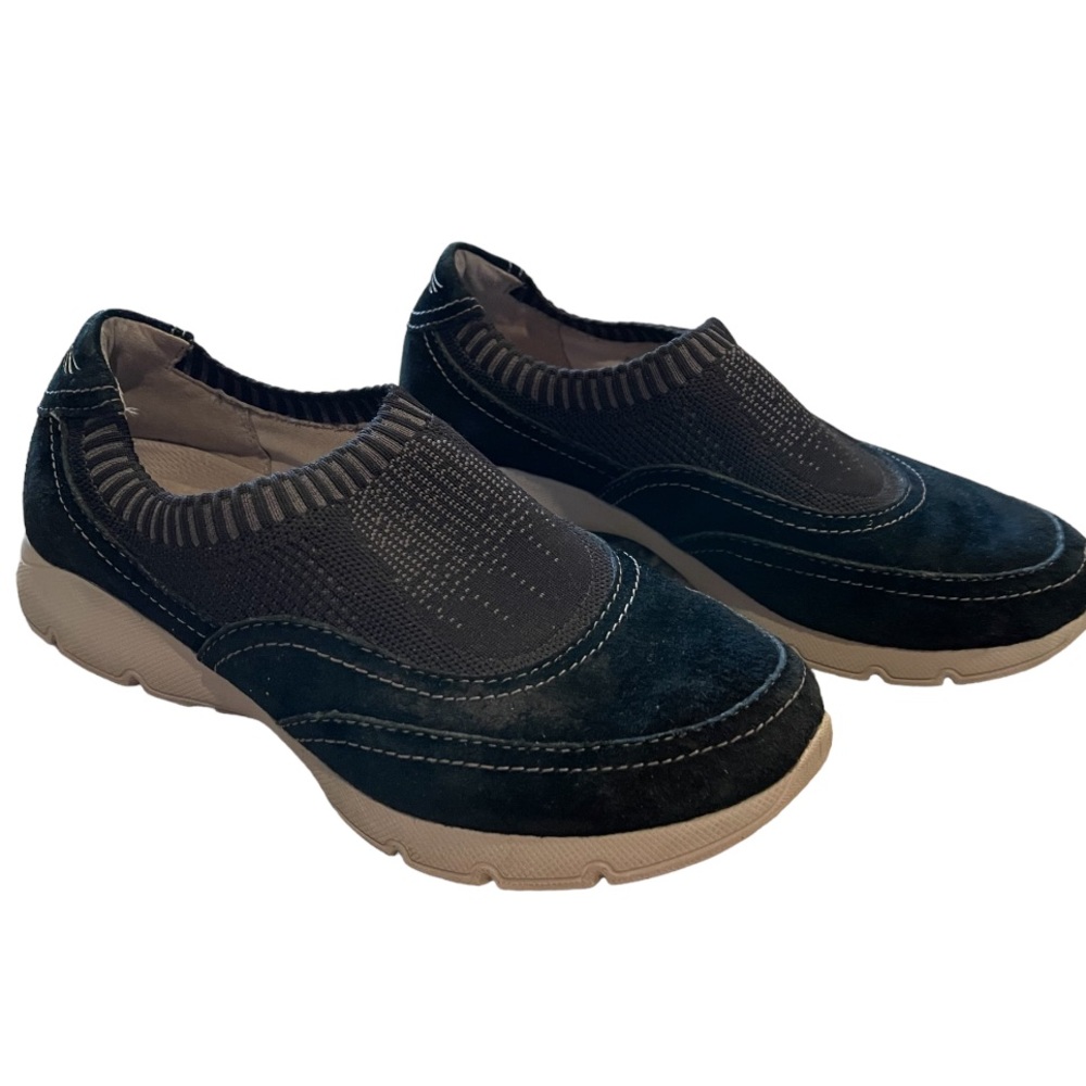 Dansko Women’s Alice Slip On Sneakers Black Leather Suede Elastic Shoes - 7